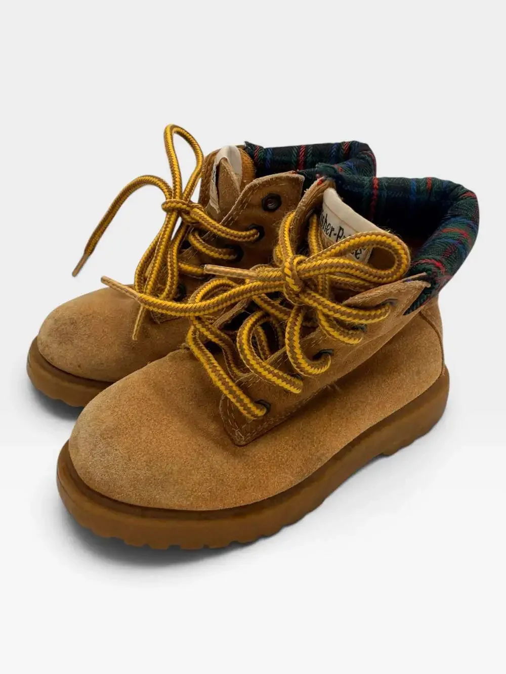 Fisher-Price Classics Tan Suede Toddler Boots Size 5 Plaid Ankle Cuff